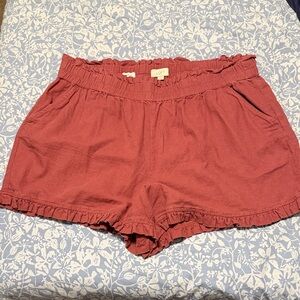 LOFT High-Waist Ruffle-Hem Shorts - Rose